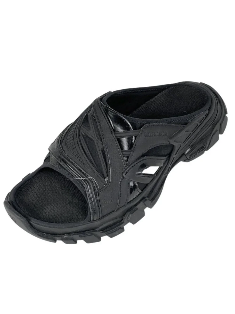 Balenciaga Track Slide Sandals Shoes Leather Rubber Black